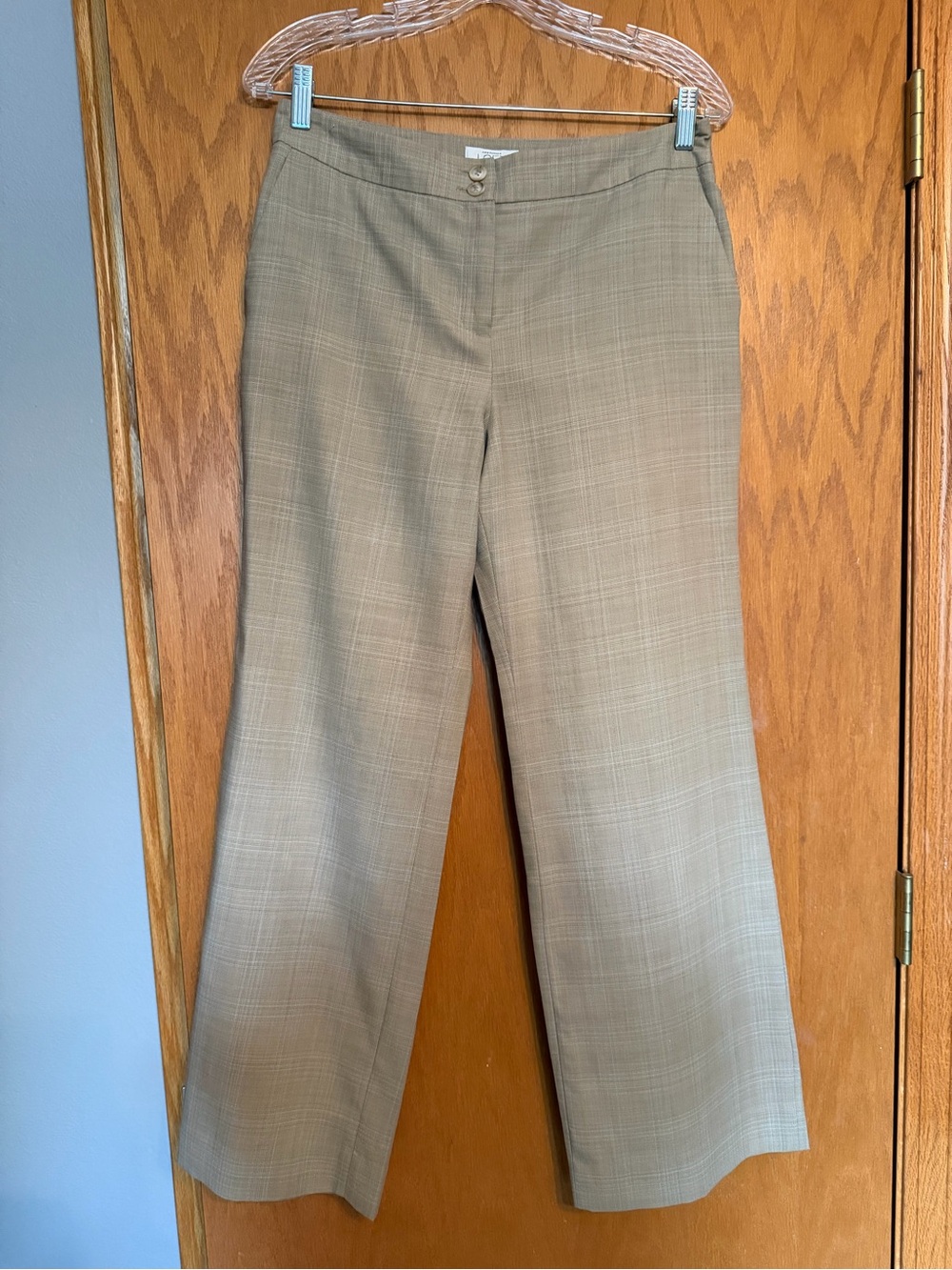 LOFT Straight-Leg Plaid Dress Pants in Taupe